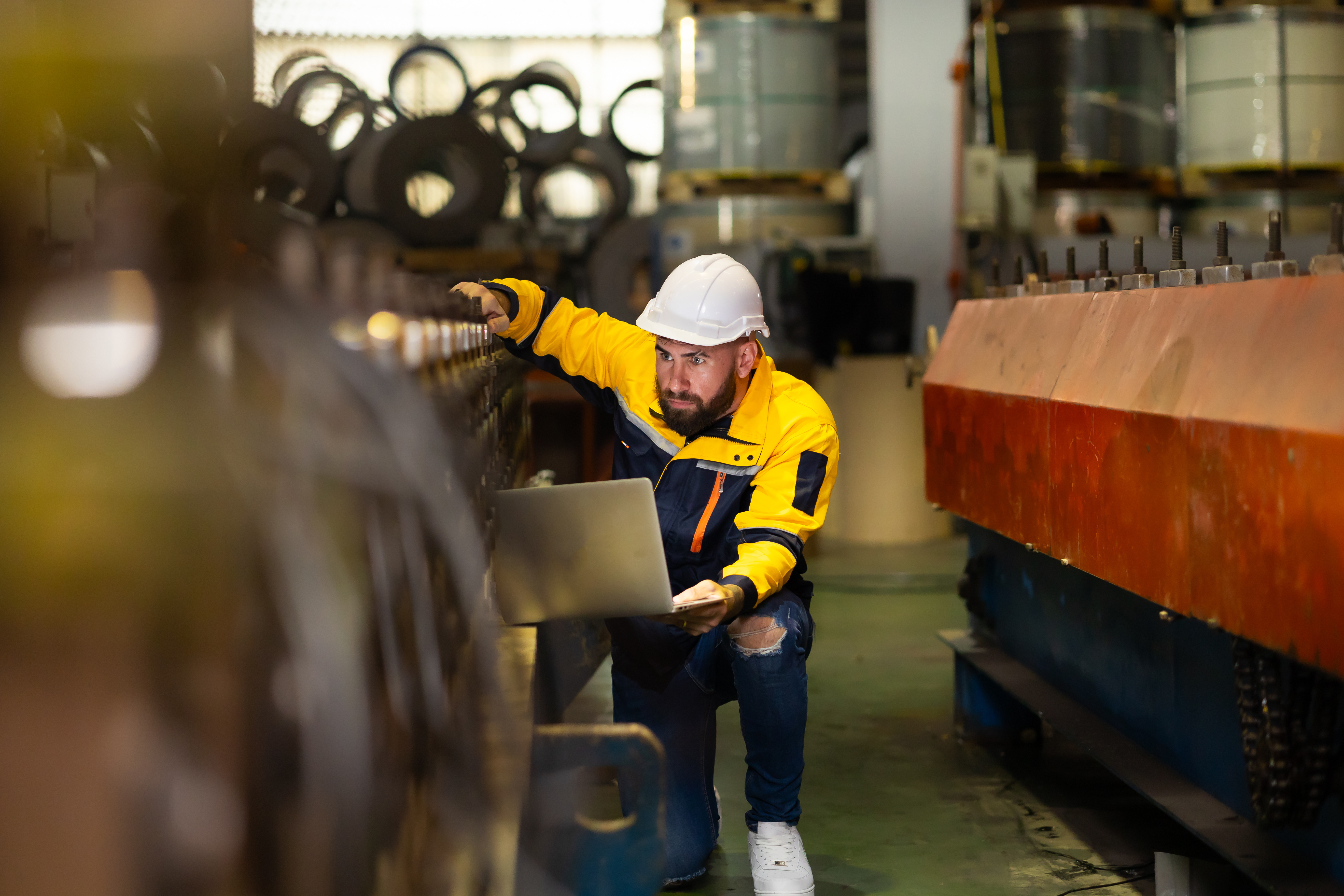 Worker inspects product